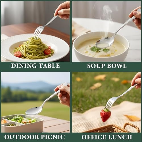 Parage 6 Pieces Stainless Steel Table Spoons and Forks Set with Round Edge, Tableware, Set of 6, Silver (Contains: 3 Table Spoons and 3 Dinner Forks) - Image 5