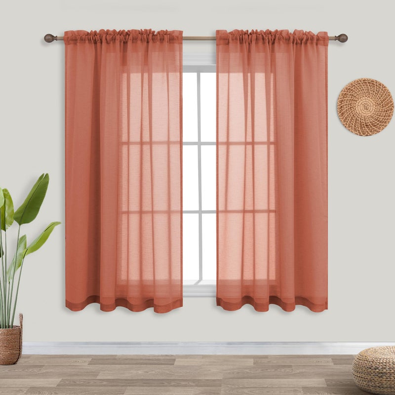 KOUFALL Short Curtains for BedroomSheer Boho Kitchen Curtains 45 Inch LengthRust Orange Terracotta