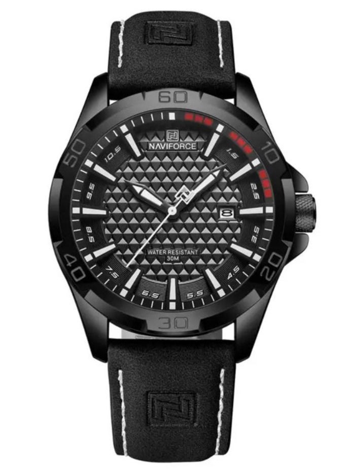 NAVIFORCE Leather Strap Sports Design Analog Wrist Watch For Men NF8023 B/W/B  - Image 1