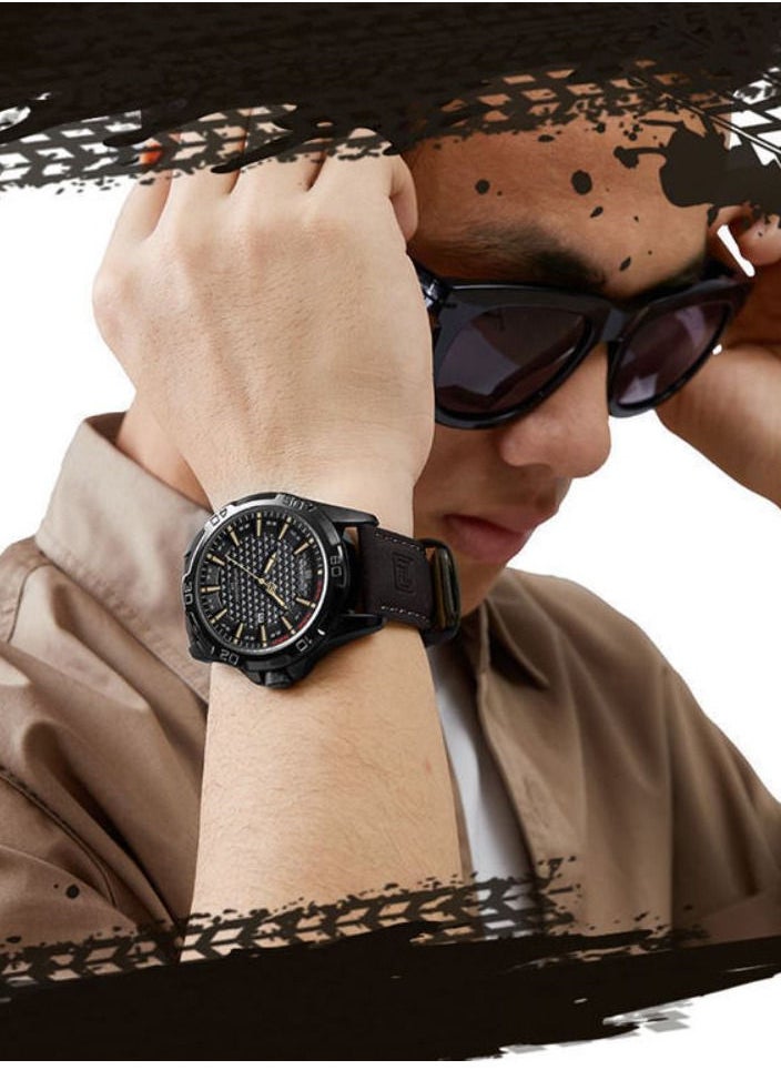 NAVIFORCE Leather Strap Sports Design Analog Wrist Watch For Men NF8023 B/W/B  - Image 3