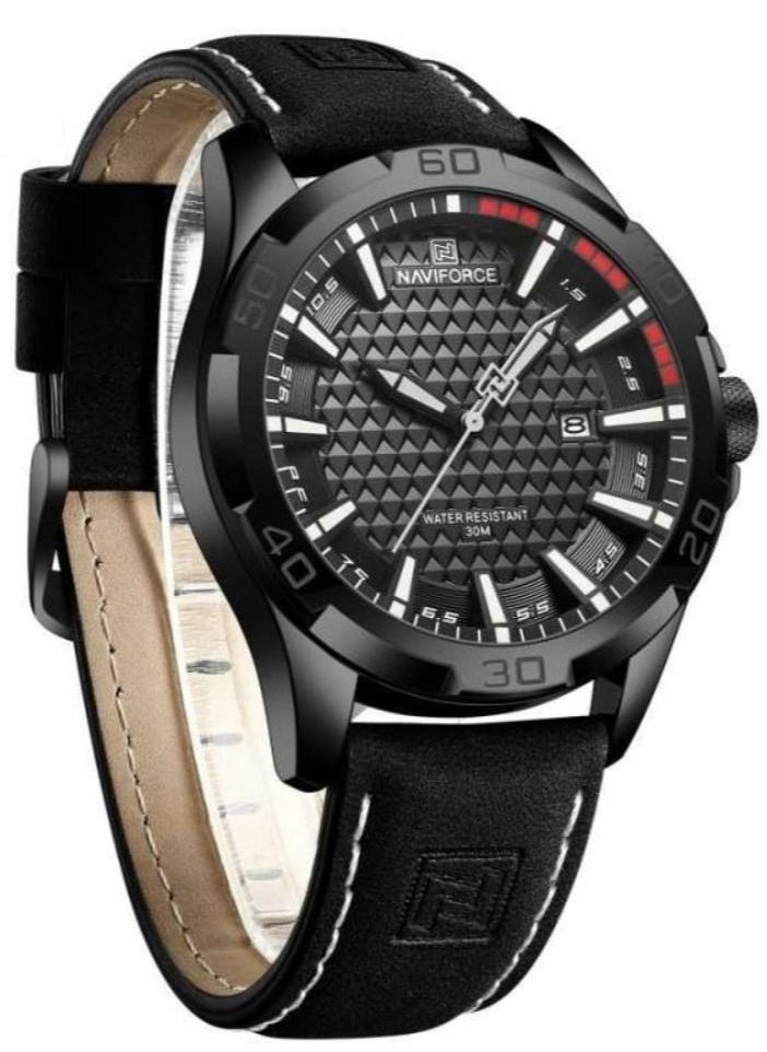 NAVIFORCE Leather Strap Sports Design Analog Wrist Watch For Men NF8023 B/W/B  - Image 2