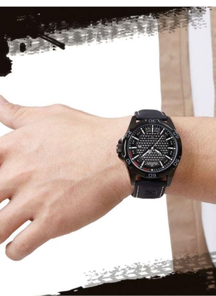 NAVIFORCE Leather Strap Sports Design Analog Wrist Watch For Men NF8023 B/W/B  - Image 4