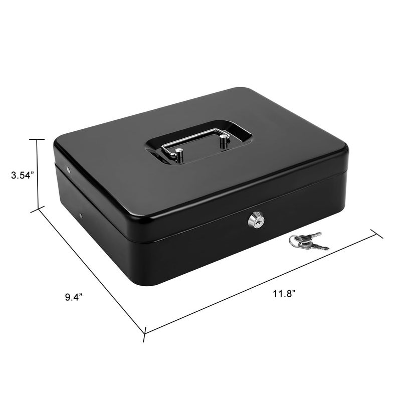 Lampostick Cash Box With Lock Key And Money Tray Large Money Box For Cash Register Metal Lock Box For Money Safe 118 X 94 X 354 Black - Image 5