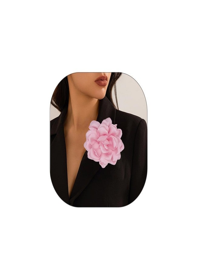 Decixde Large Flower Brooches Lapel Pins for Women Satin Fabric Brooches Big Camellia Flower Brooch Pins Wedding Part Dance Clothes Accessories Jewelry Gifts (pink) - Image 1