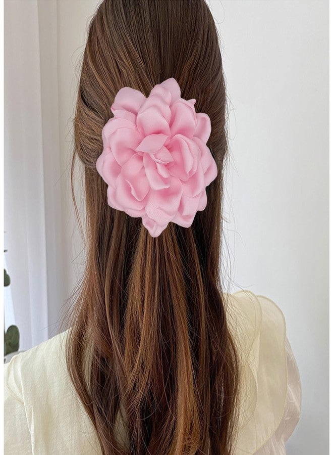 Decixde Large Flower Brooches Lapel Pins for Women Satin Fabric Brooches Big Camellia Flower Brooch Pins Wedding Part Dance Clothes Accessories Jewelry Gifts (pink) - Image 3