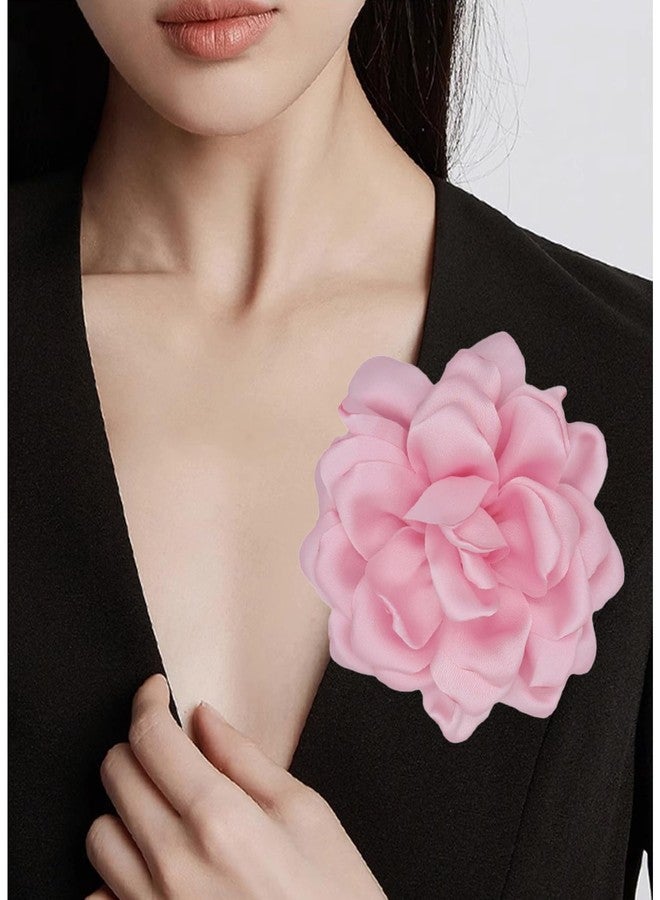 Decixde Large Flower Brooches Lapel Pins for Women Satin Fabric Brooches Big Camellia Flower Brooch Pins Wedding Part Dance Clothes Accessories Jewelry Gifts (pink) - Image 5