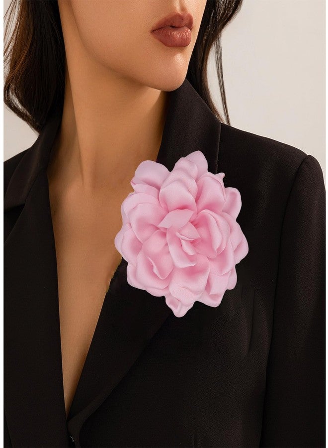 Decixde Large Flower Brooches Lapel Pins for Women Satin Fabric Brooches Big Camellia Flower Brooch Pins Wedding Part Dance Clothes Accessories Jewelry Gifts (pink) - Image 2
