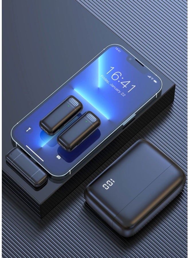 Neutral Wireless Lapel Microphone for USB-C Charging Case - Plug-and-play with two microphones, compatible with USB-C Android phones and iPhone 15 for video recording - interviews - vlogging - automatic synchronisation and noise reduction - 2.4 GHz (black) - Image 1