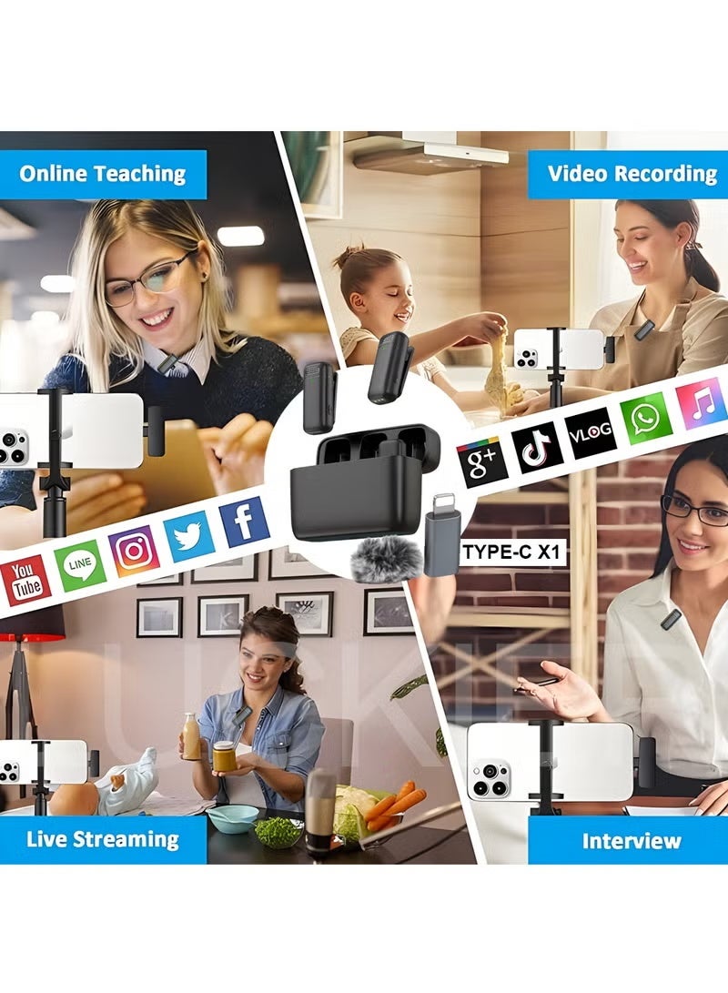 Neutral Wireless Lapel Microphone for USB-C Charging Case - Plug-and-play with two microphones, compatible with USB-C Android phones and iPhone 15 for video recording - interviews - vlogging - automatic synchronisation and noise reduction - 2.4 GHz (black) - Image 5