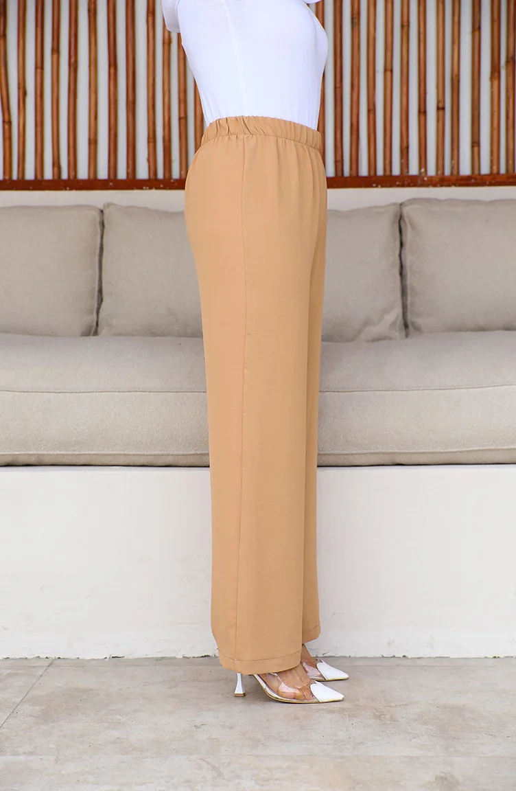 Sefa Merve Aerobin Fabric Wide Leg Trousers 1006-07 Tan