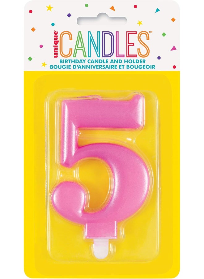 Unique Met Pink Number 5 Birthday Candle - Image 1