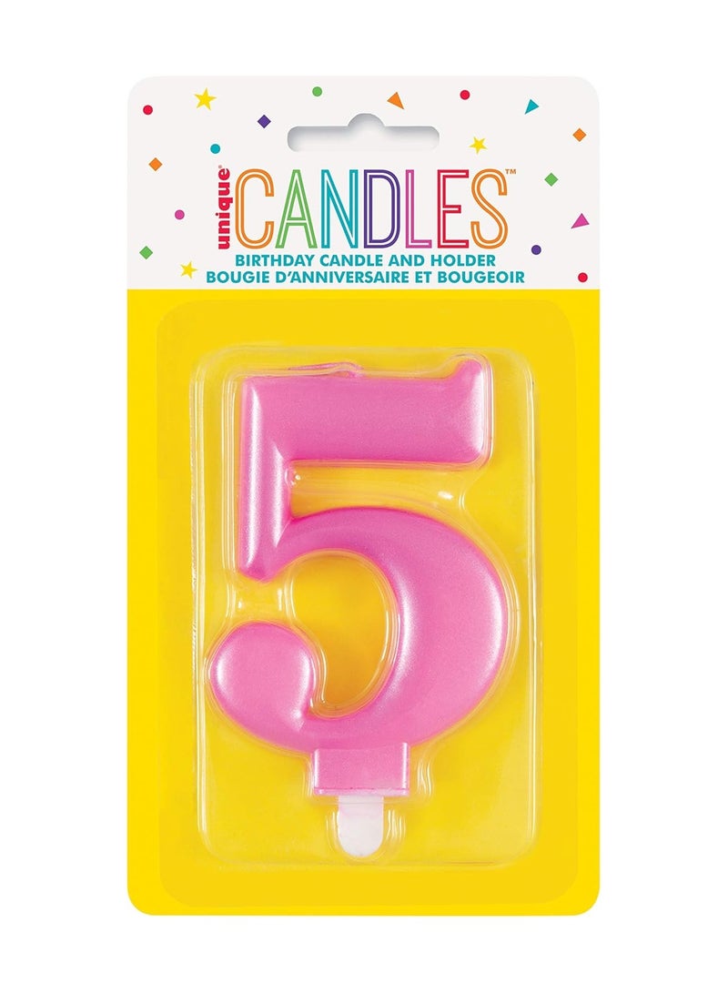 Unique Met Pink Number 5 Birthday Candle - Image 3