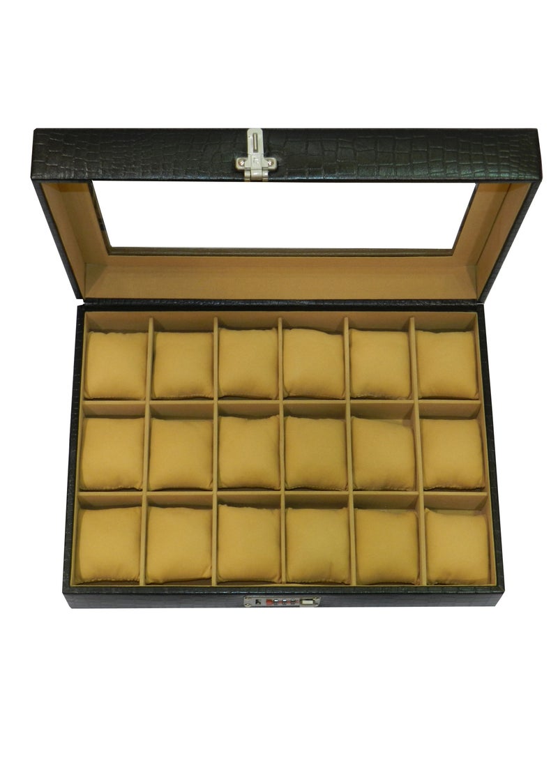 LAVERI LEATHER Laveri Watch Box for Men Women (18 Slots), Premium  Leather Watch Case  Organizer with Crystal Glass Top, Removable Pillow - Image 5