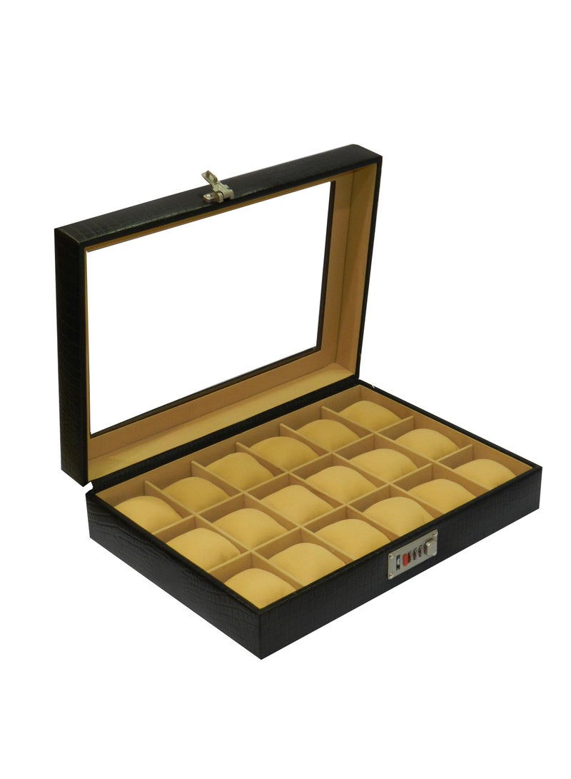 LAVERI LEATHER Laveri Watch Box for Men Women (18 Slots), Premium  Leather Watch Case  Organizer with Crystal Glass Top, Removable Pillow - Image 3