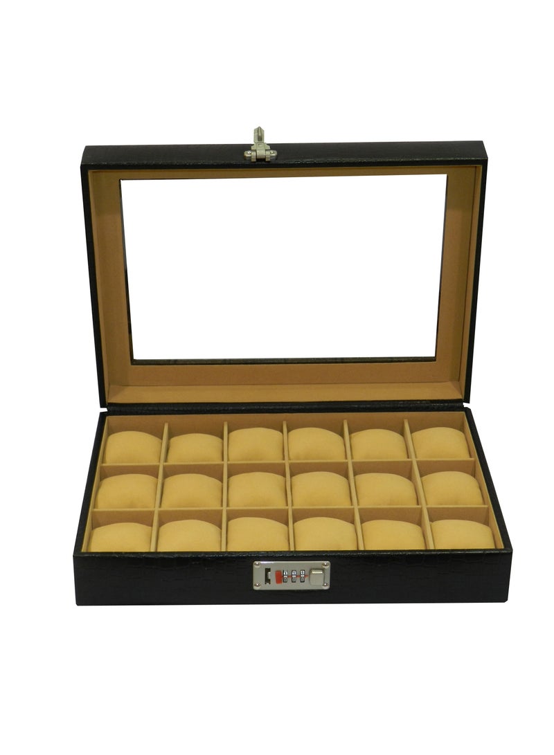 LAVERI LEATHER Laveri Watch Box for Men Women (18 Slots), Premium  Leather Watch Case  Organizer with Crystal Glass Top, Removable Pillow - Image 1