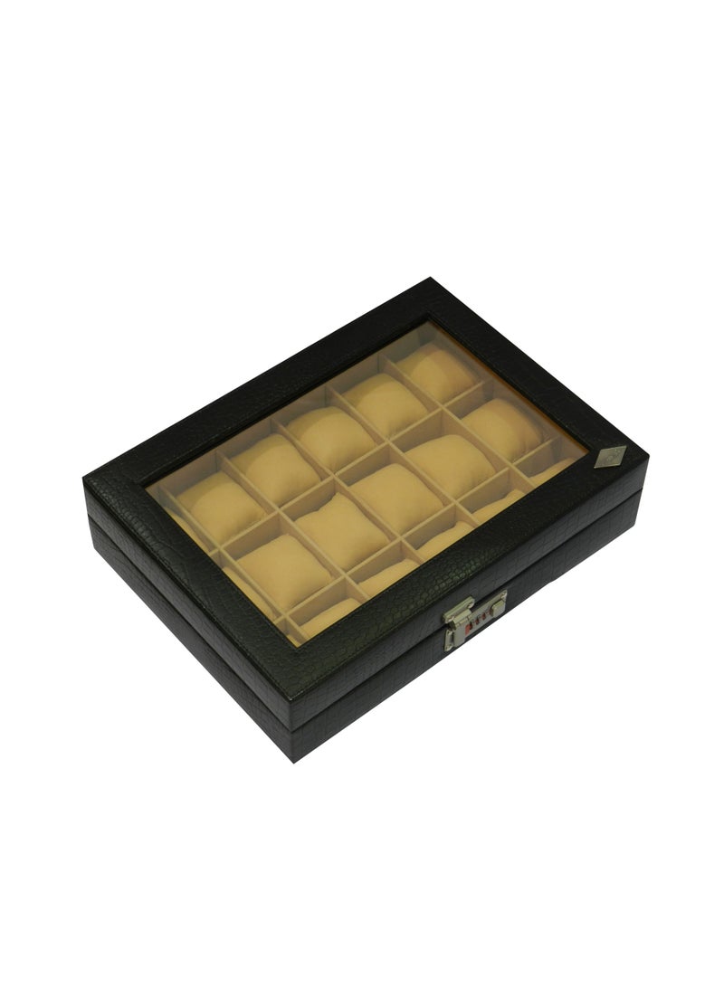 LAVERI LEATHER Laveri Watch Box for Men Women (18 Slots), Premium  Leather Watch Case  Organizer with Crystal Glass Top, Removable Pillow - Image 4