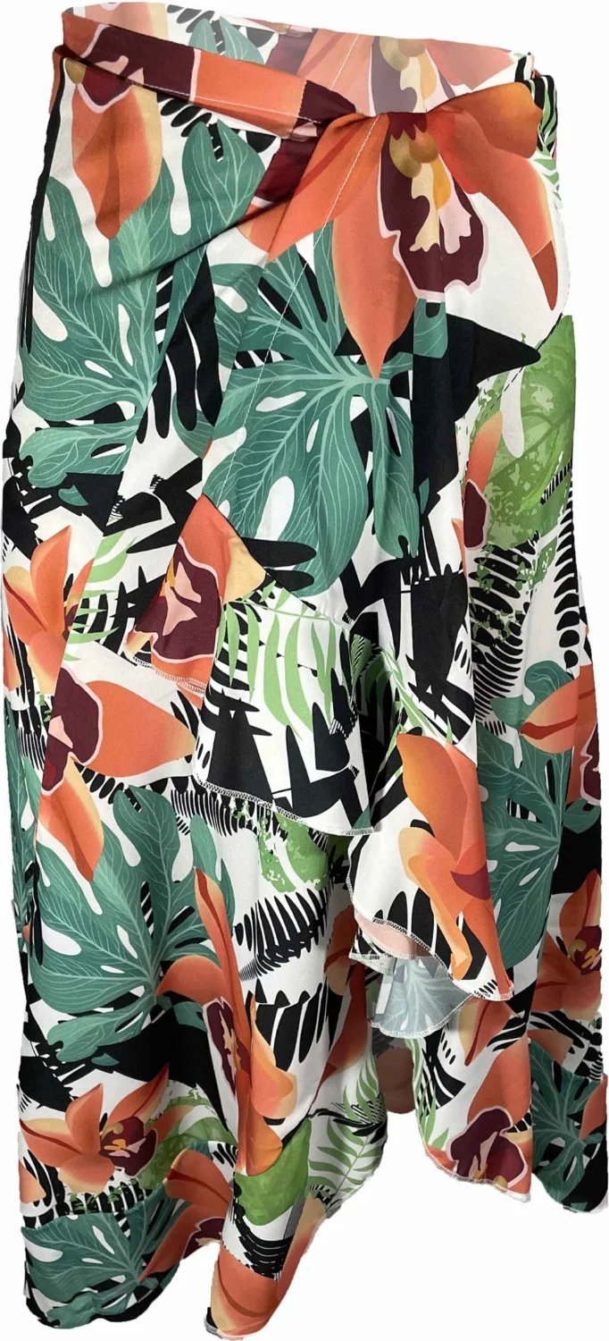 Bolder Allora Orange Flower Pattern Ruffle Pareo