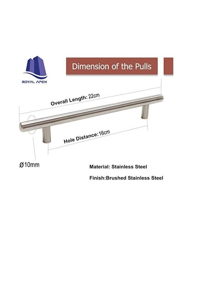Stainless Steel Kitchen Cabinet Drawer T-Bar Cabinet & Furniture Pull Cabinet Door Handles and Pulls Cabinet Knobs Brushed Nickel. (22 x Hole Size 16 CM, Pck of 2)