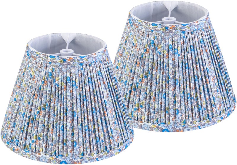 GO&SO Pleated Lamp Shades Set of 2 Small Mini, 5" Top x 9" Bottom x 6.4" High(SPider) Art Deco Multi-Floral Lampshades for Table Lamps,Nightstand Lamp,Bedroom and Office Desk Lamp Replacement Shade - Image 1