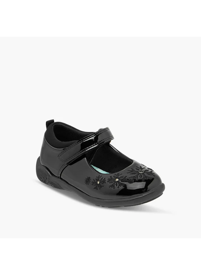 ديزني Girls Embroidered Mary Jane School Shoes with Hook and Loop Closure
