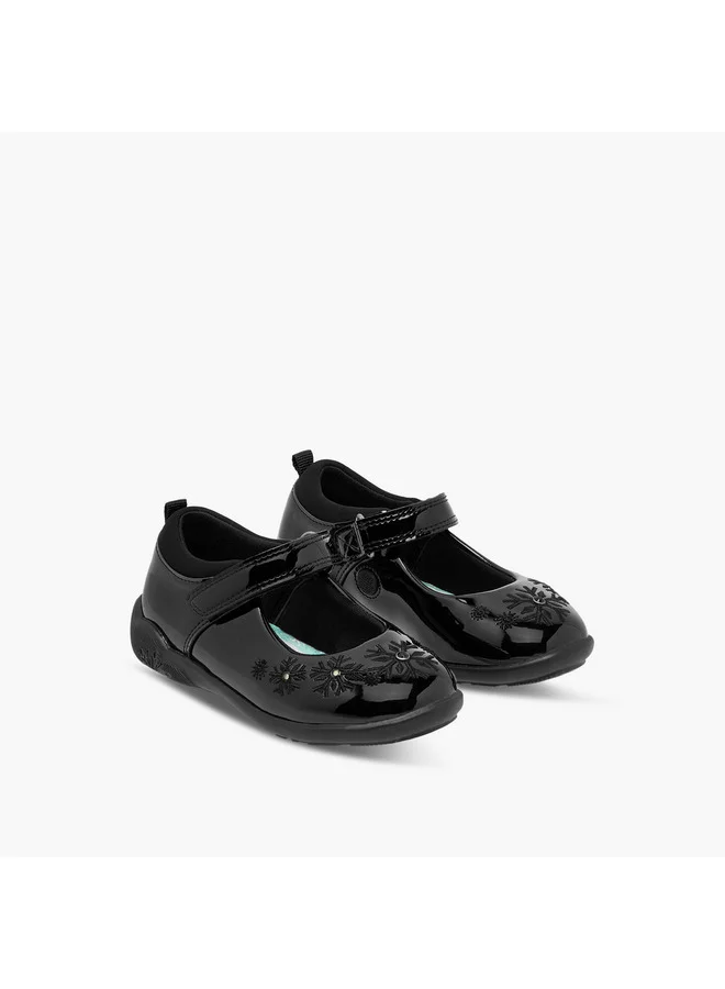 ديزني Girls Embroidered Mary Jane School Shoes with Hook and Loop Closure