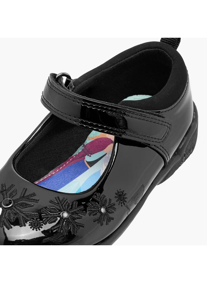 Disney Girls Embroidered Mary Jane School Shoes with Hook and Loop Closure