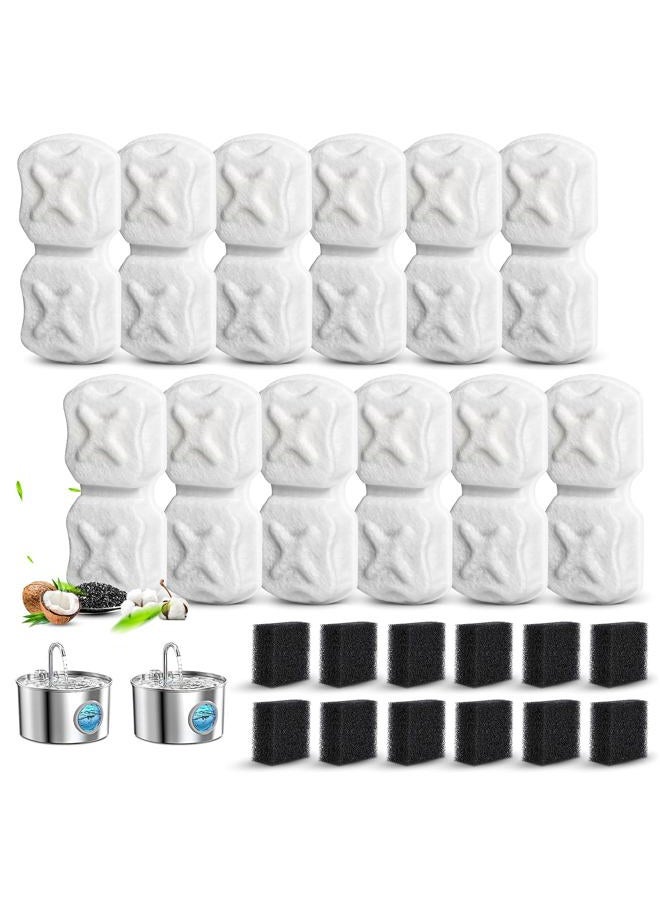 DrFlito Cat Water Fountain Filter Replacement,24 Pack Pet Fountain Filters - 12 Filters & 12 Sponges for GIOTOHUN 74oz/2.2L Stainless Steel Pet Fountain Cat Water Dispenser - Image 1