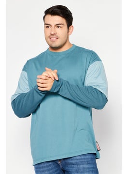 Men Crew Neck long Sleeve Brand Logo T-Shirt, Blue Combo