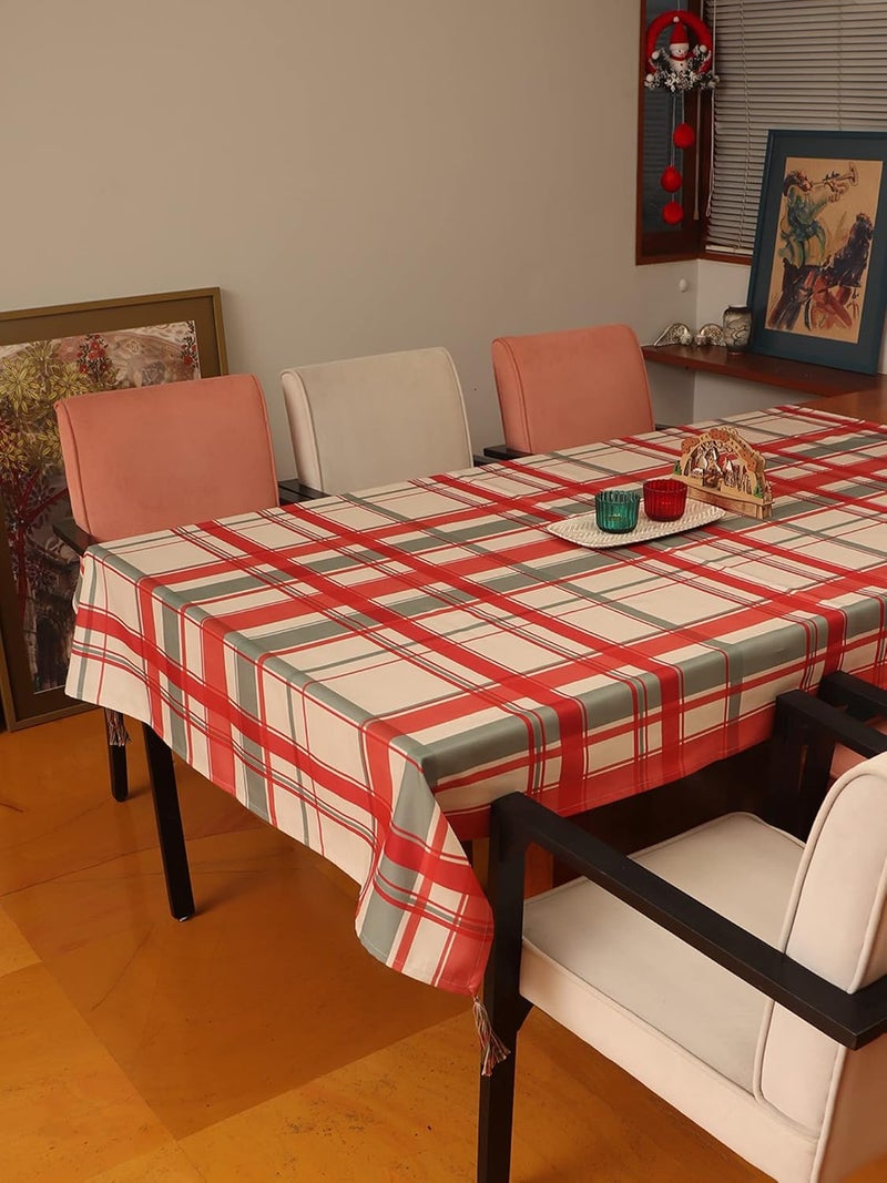 ZEBA World Table Cover with Tassels Cotton Blend Plaid Checks Red White Heat Resistant Table Cover for Kitchen Table/Dining Table Cloth, 52 X 84 Inches; 130 cm X 210 cm - Image 1