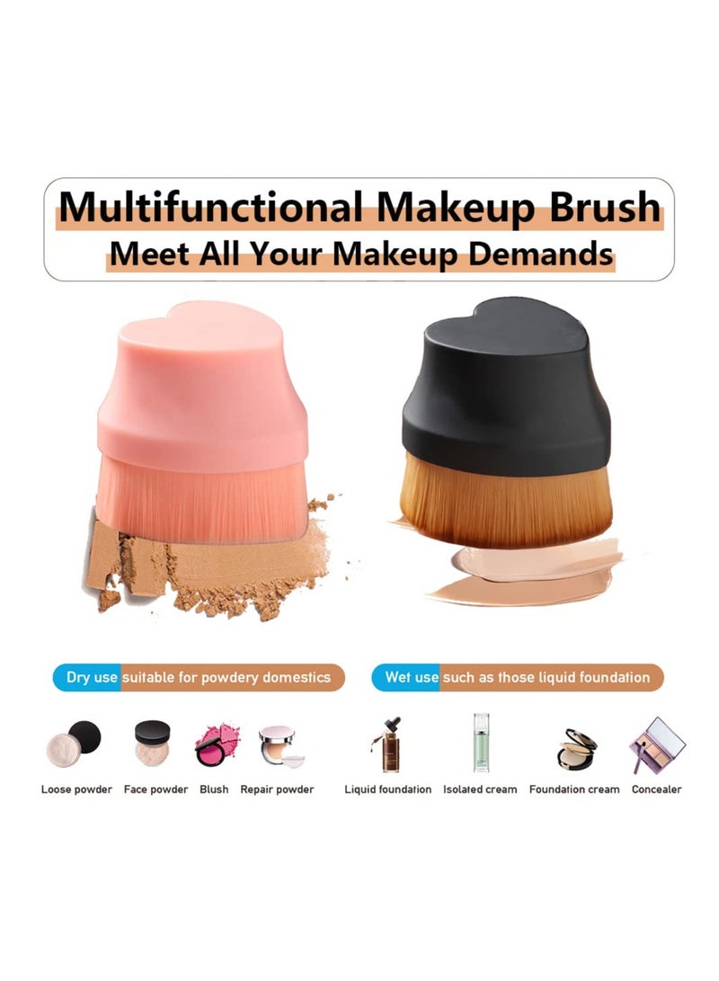 4 Pack Foundation Brush Set, Kabuki Makeup Brushes Heart-Shaped Cosmetic Brush Liquid Foundation Tools Flawless Powder Brushes with Protective Case for Mixed Liquid Cream(2pcs Black + 2pcs Pink) - Image 3