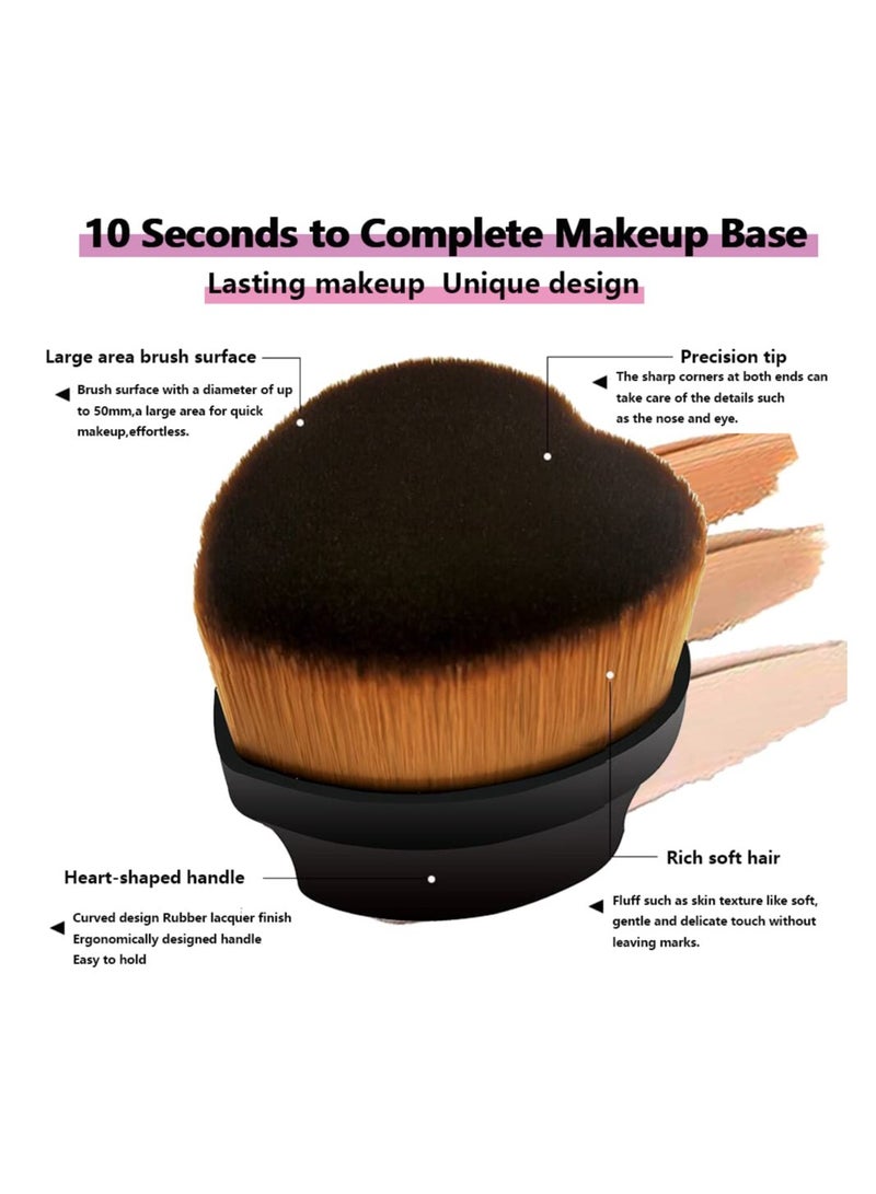 4 Pack Foundation Brush Set, Kabuki Makeup Brushes Heart-Shaped Cosmetic Brush Liquid Foundation Tools Flawless Powder Brushes with Protective Case for Mixed Liquid Cream(2pcs Black + 2pcs Pink) - Image 2