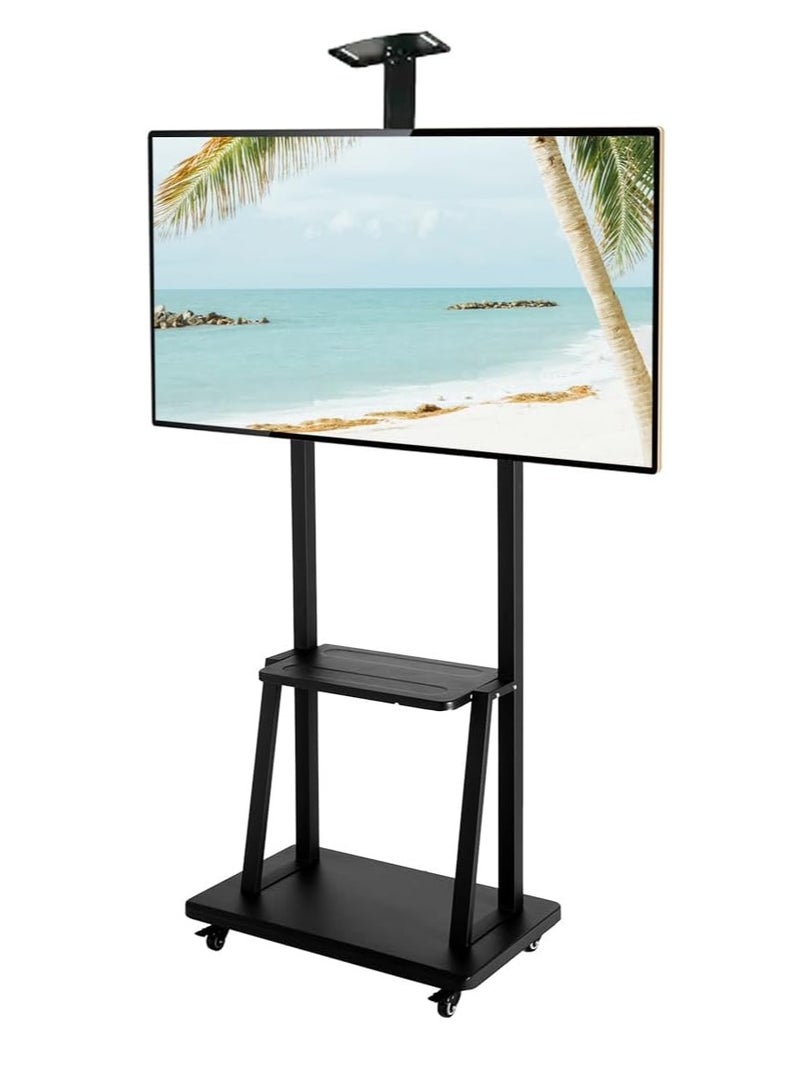 حامل تلفزيون متحرك بارتفاع قابل للتعديل من المعدن مع عجلات – يناسب شاشات 32 إلى 75 بوصة، لون أسود - Image 1