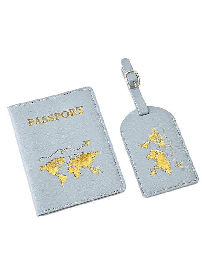 PU Leather Passport Holder with Foil-Stamped Design and Luggage Tag Set - Image 1