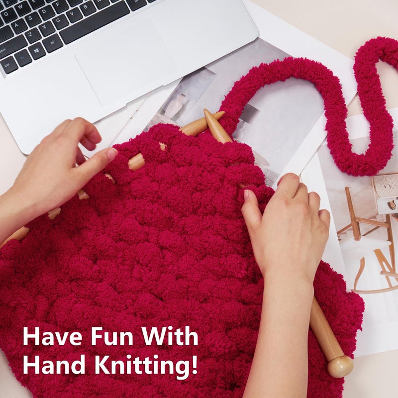 Cozyful خيوط صوفية مريحة للتريكو اليدوي - خيوط شنيلا سميكة #10، خيوط سميكة كبيرة لجعل الكروشيه، خيوط بطانية سميكة للغاية، 8 كرات (25 ياردة 8 أونصات لكل كرة)، أحمر الكرز - Image 5