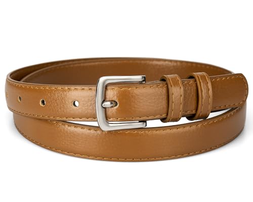 maikun Brown Womens Belt, Skinny PU Leather Waist Belt for Ladies Length 39.4'' - Image 1