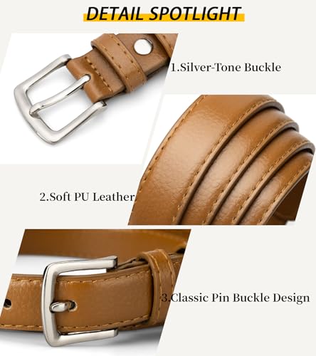 maikun Brown Womens Belt, Skinny PU Leather Waist Belt for Ladies Length 39.4'' - Image 4