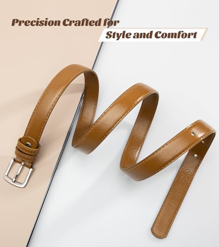 maikun Brown Womens Belt, Skinny PU Leather Waist Belt for Ladies Length 39.4'' - Image 3