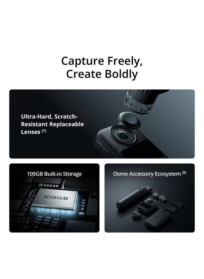 دي جي آي DJI Osmo 360 II Adventure Combo, 8K 360° Camera,Native 8K/60fps HDR 360° Imaging, 4-in-1 Powerhouse, 105GB Built-in Storage, 14.5-Stop Dynamic Range, 3 Batteries - Image 5