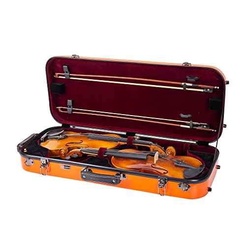 Crossrock Fiberglass Double Violin Case fits Two 4/4 Full-Size Violins- Includes TSA lock, Protective Blanket, Hygrometer, Removable Shoulder Straps- Orange (CRF2020DVOR) - Image 1