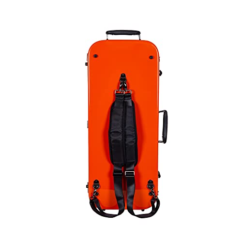 Crossrock Fiberglass Double Violin Case fits Two 4/4 Full-Size Violins- Includes TSA lock, Protective Blanket, Hygrometer, Removable Shoulder Straps- Orange (CRF2020DVOR) - Image 4