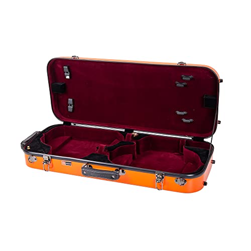 Crossrock Fiberglass Double Violin Case fits Two 4/4 Full-Size Violins- Includes TSA lock, Protective Blanket, Hygrometer, Removable Shoulder Straps- Orange (CRF2020DVOR) - Image 2