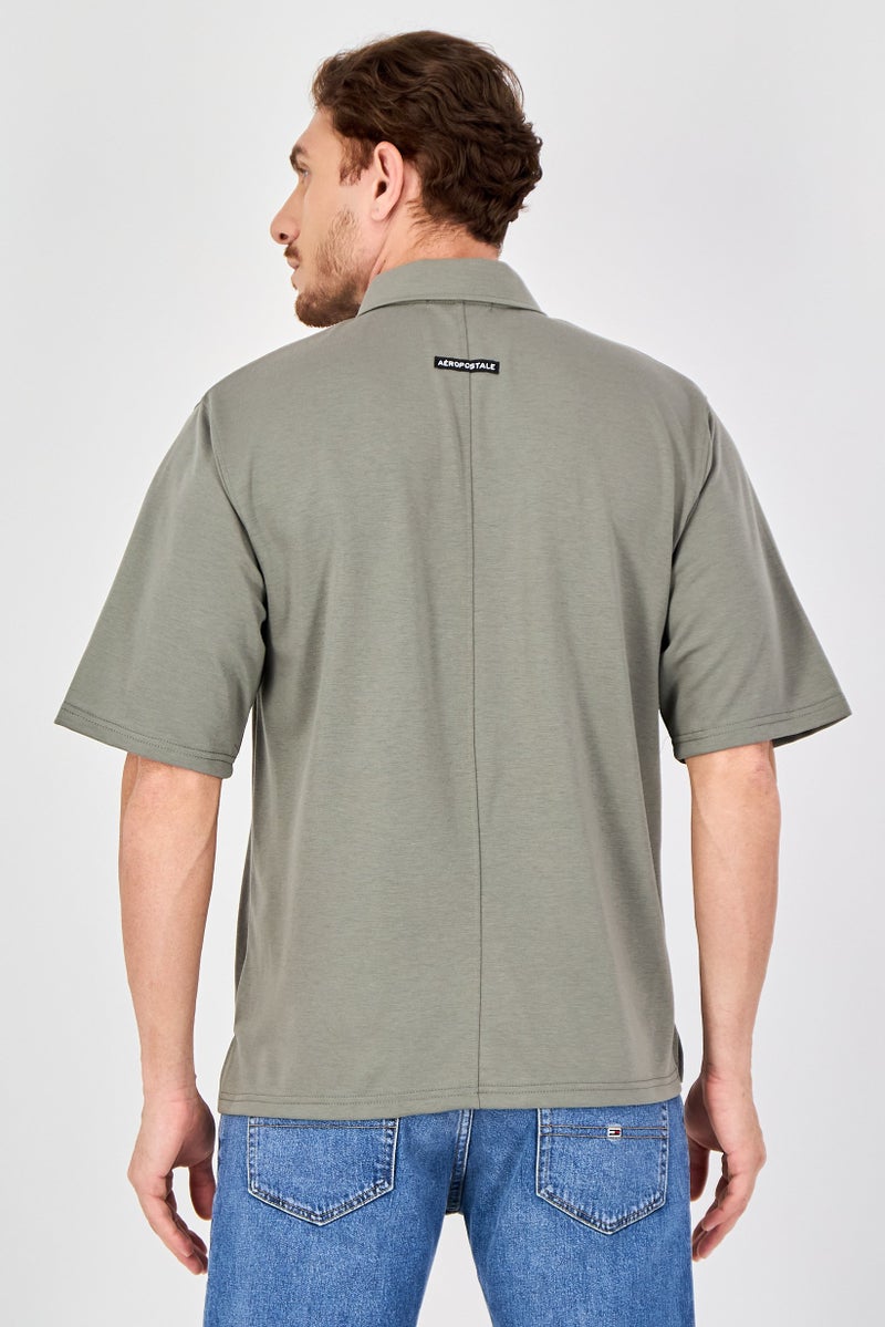 Aeropostale Men Regular Fit Solid Short Sleeve Casual Shirt, Olive - Image 2