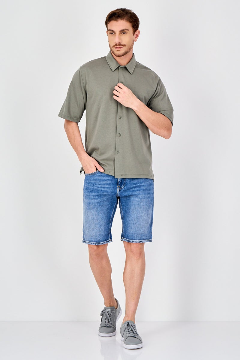 Aeropostale Men Regular Fit Solid Short Sleeve Casual Shirt, Olive - Image 4