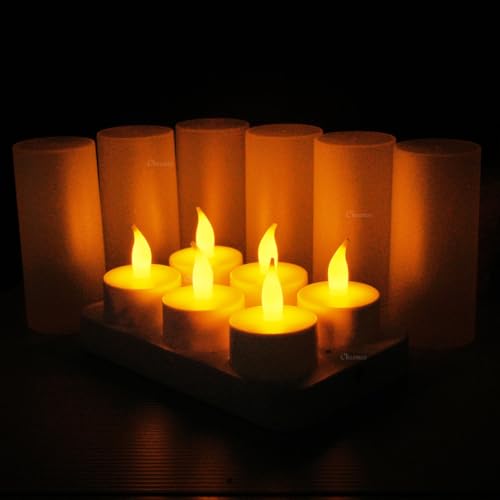 Chronos LED Rechargeable Flameless Tealight, Flickering Tealight Candles White Base with Charging Station (Pack of 6) - Image 3