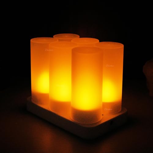 Chronos LED Rechargeable Flameless Tealight, Flickering Tealight Candles White Base with Charging Station (Pack of 6) - Image 2