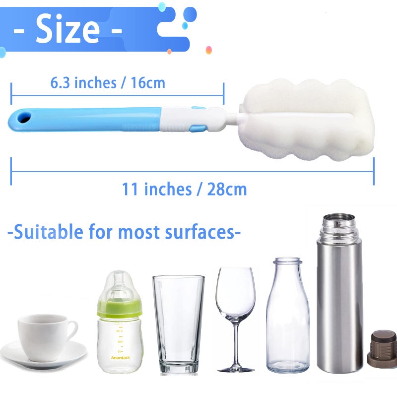 INVODA Bottle Brush Sponge Cup Brush Set with 4 Replacement Brush Head Portable Long Handle Water Bottle Cleaner Brush, for Baby Bottles Vacuum Flasks (4 Brushes + 4 Heads) - Image 3