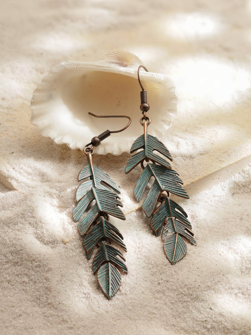 MINACHI Vintage Bohemian Retro Cascade Leaf Dangle Earrings, Boho Jewelry Gift for Women - Image 3