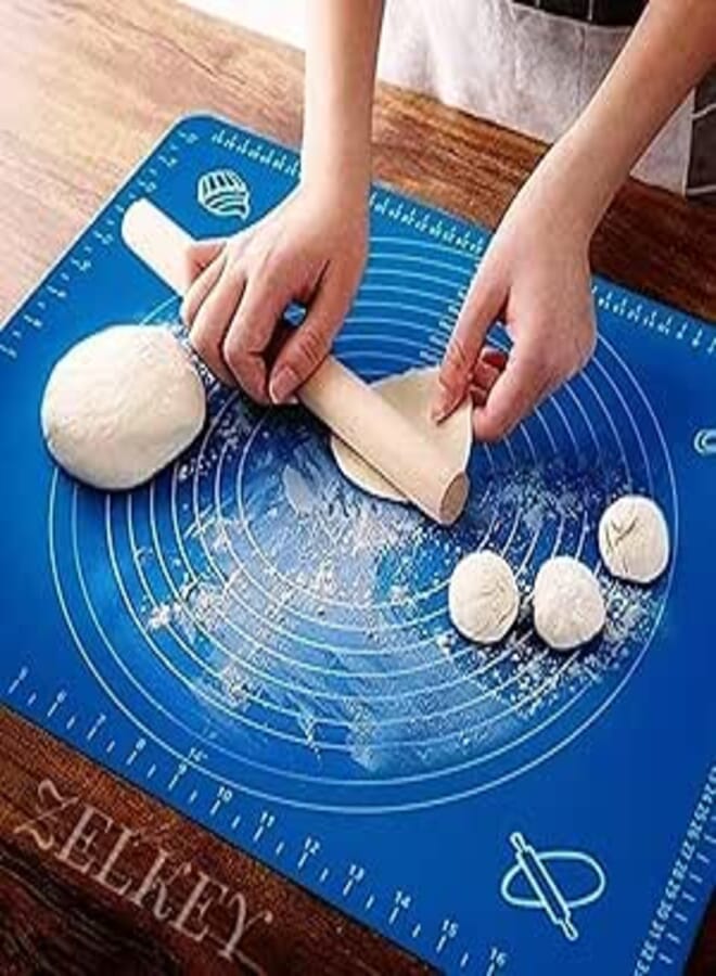 ZELKEY Silicon Fondant Rolling Mat or Silicone Baking Sheet Large with Measurements Stretchable for Kitchen Roti Chapati Cake Pad Cooking Dough Atta Kneading Big Size(50x40cm) (Color May Vary)