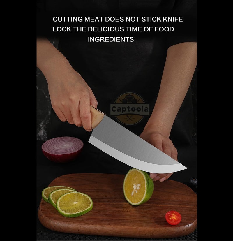 Captoola سكين لحم كابتولا سكين تقطيع سكين جزار سكين مطبخ من الفولاذ المقاوم للصدأ سكين صيني لأدوات الطهي سكاكين شيف جزار مع عصا شحذ السكاكين عبوة من 2 - Image 4