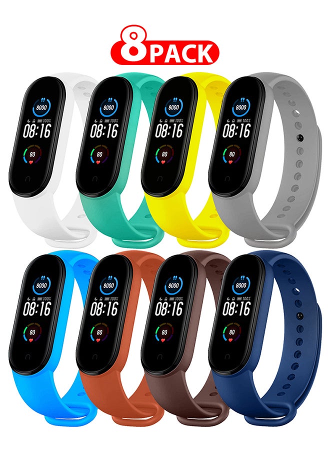 CATANES 8 Packs Xiaomi Band 5/6 Soft Silicone Strap Waterproof Replacement Wristband Strap Fashion Accessory Compatible for Xiaomi Smart Mi Band 5/Mi Band 6 Multicolour  - Image 1
